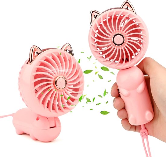 Opvouwbare mini handventilator USB oplaadbaar 3 snelheden draagbaar lichtgewicht roze voor reizen en kantoor