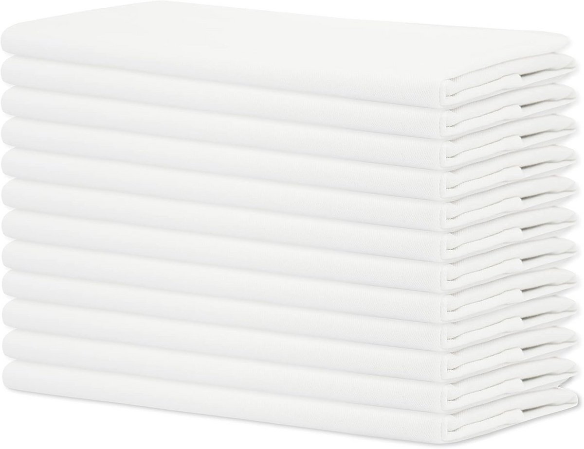 Set van 12 Extra Grote Katoenen Diner Servetten - 45CM x 45CM, Wit
