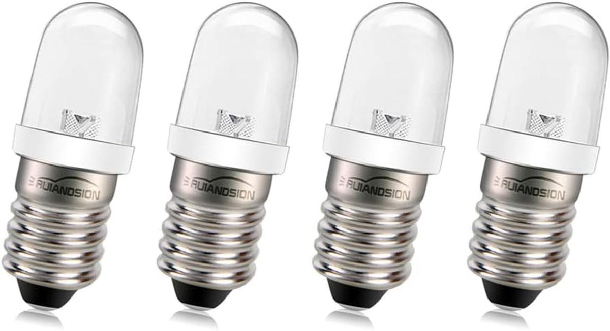 E10 LED-lamp 220V/230V AC 8mm – energiebesparend, wit licht, schroefbasis – set van 4 stuks