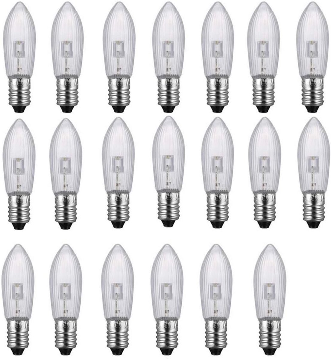 E10 LED-reservelampen warm wit 3000K 20LM voor lichtketting 9V-55V AC 0,2W - 20 stuks