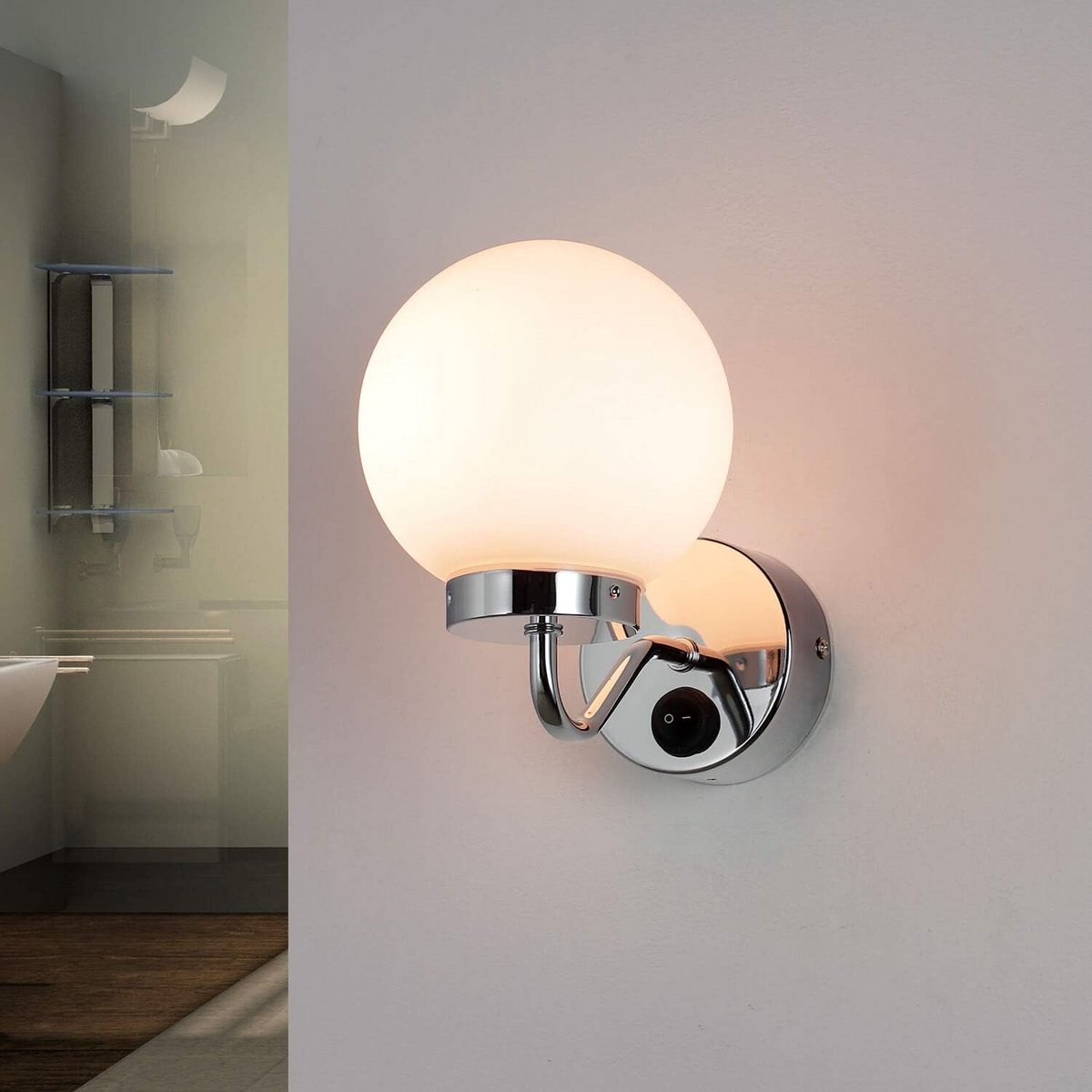 Klassieke Badkamer Wandlamp - Glas en Chroom - IP44 Spatwaterdicht met Schakelaar