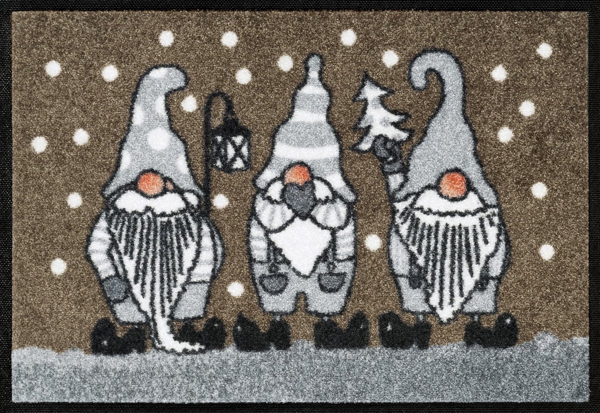 Unyqoos Wasbare deurmat met winterkabouters voor binnen en buitengebruik 40x60 cm, bruin