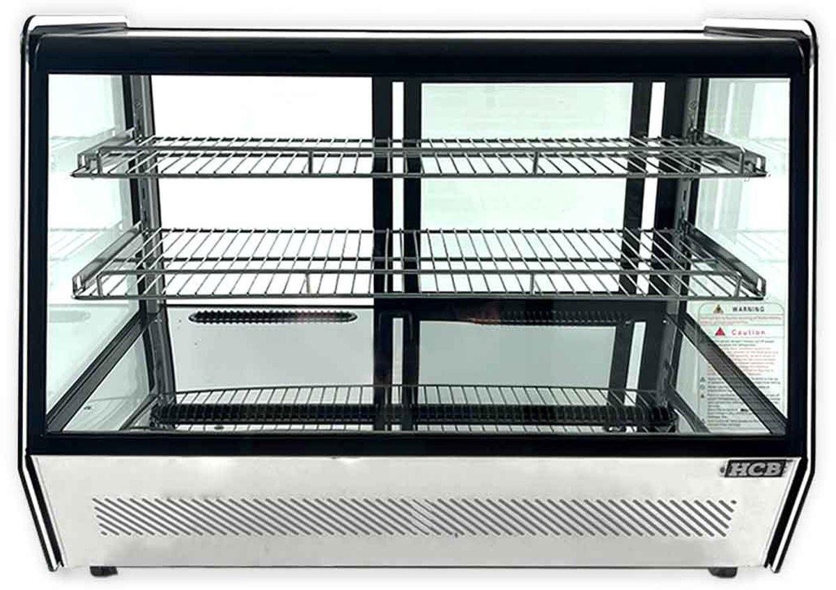HCB® - Professionele Horeca Luxe koelvitrine - 160 liter - 230V - RVS / INOX Gebaksvitrine - 56.5x88x68.5 cm (DxBxH) - 66 kg - 3500