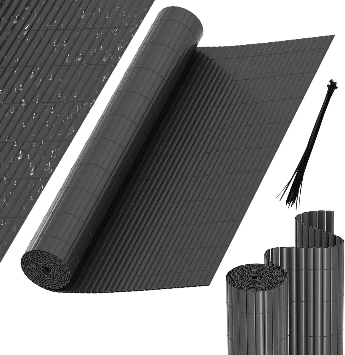 1.6 x 5 m PVC Tuinscherm voor Privacy – Tuinafscheiding & Balkonscherm – Grijs