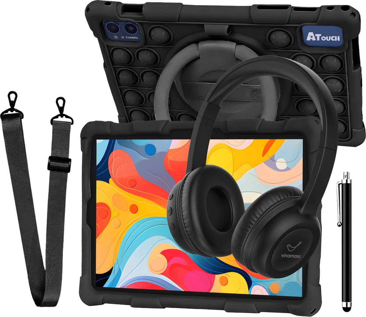 ATouch Combipakket - Kindertablet Tab 10 Pro + Kinderkoptelefoon - Volumebegrenzing - 128GB+64SD - Vanaf 3 jaar - Obsidian