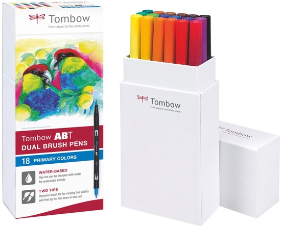 Tombow ABT dual-brush tekenpennen (set van 18) – primaire kleuren
