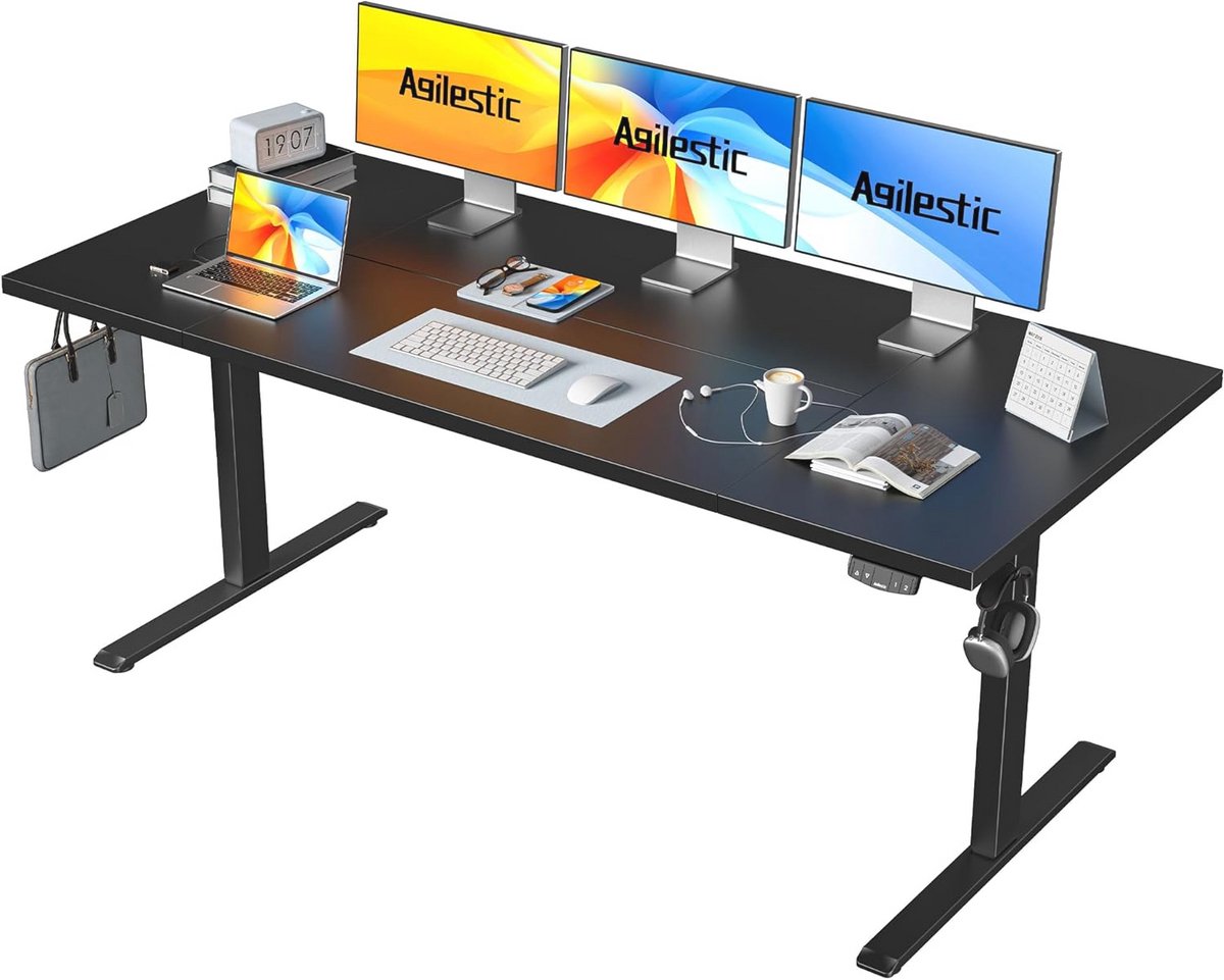 In hoogte verstelbaar bureau 160 x 80 cm met elektrisch en handmatig systeem