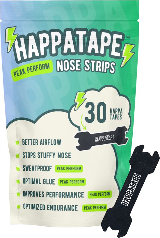 HappaTape Peak Peform – Sport neusstrips – Zweet bestendig – Vrijer ademen – Sterke Lijm – Anti Snurken – 30 stuks