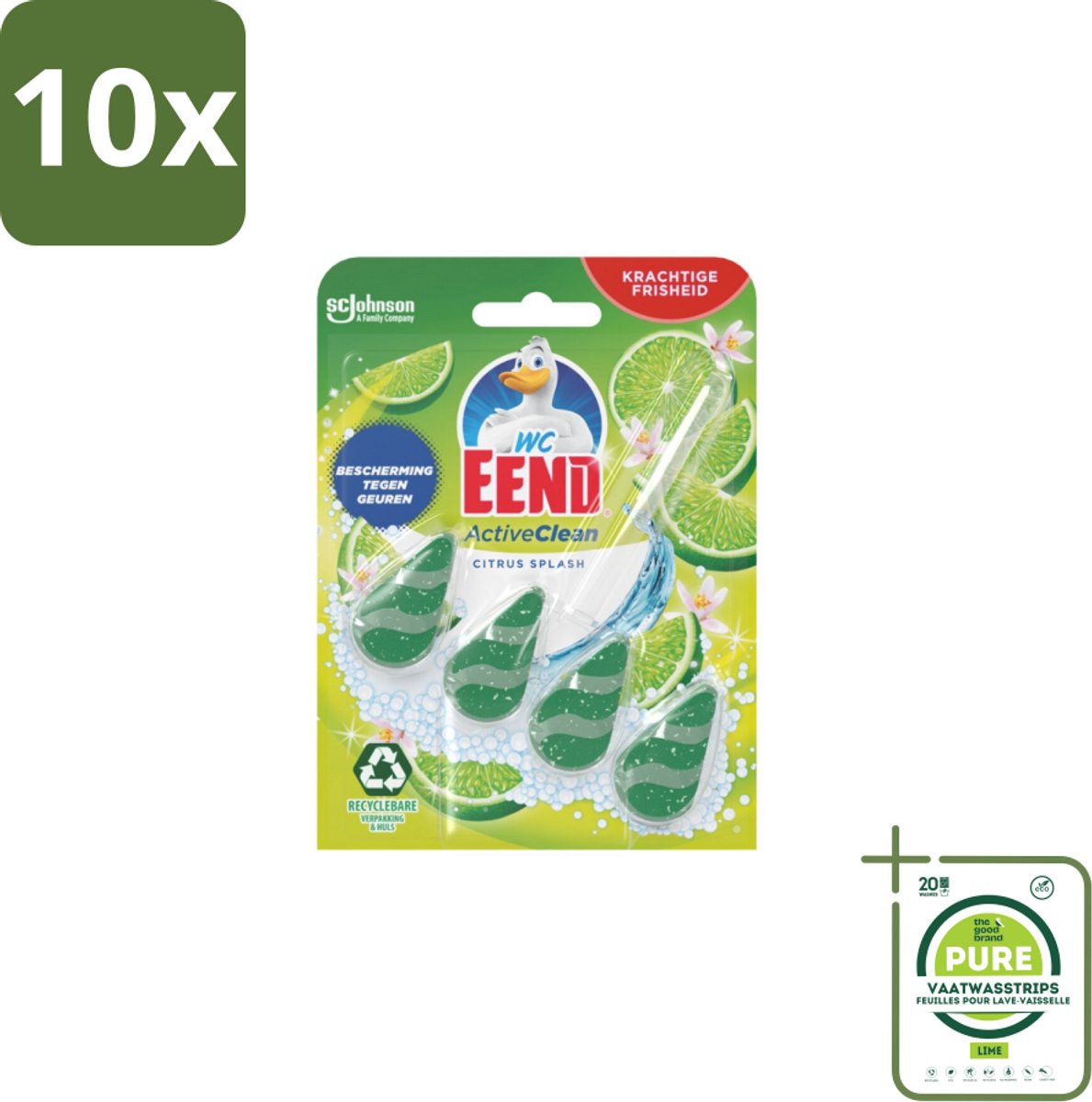 10 x WC Eend – Toiletblok – Active Clean – Citrus – 38 g - Grootverpakking - Toiletblok - Toilet Reinigen - Actief Schuim - Citrusgeur - Toilet Schoon