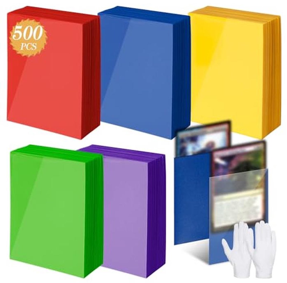 500 Zachte Ruilkaarthoesjes - Ultra-heldere Beschermhoezen voor Kaarten (66 x 91 mm) in 5 Kleuren