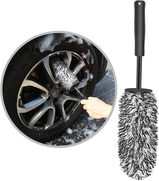 Autowielborstel Met Lange Steel – Microvezel – Voor Velgen, Spaken & Motorfietsen (rood/zwart)