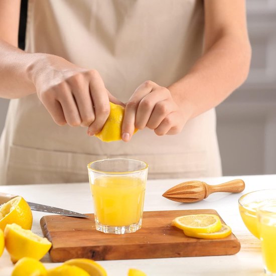 Daity Set van 2 handmatige citroenpersen van beukenhout - handzaam ontwerp voor een gemakkelijke grip. Geschikt voor thuisgebruik - bars - cafés en restaurants. Perst sap uit sinaasappels - citroenen - limoenen en andere citrusvruchten (bruin). van daity — afbeelding 2