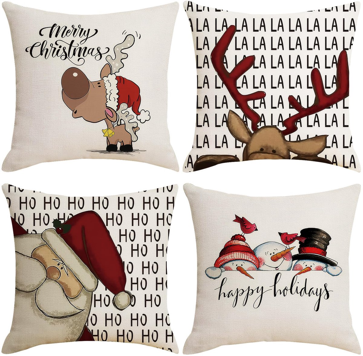 Unyqoos Set van vier sierlijke kussenslopen voor kerstdecoratie in huis wit