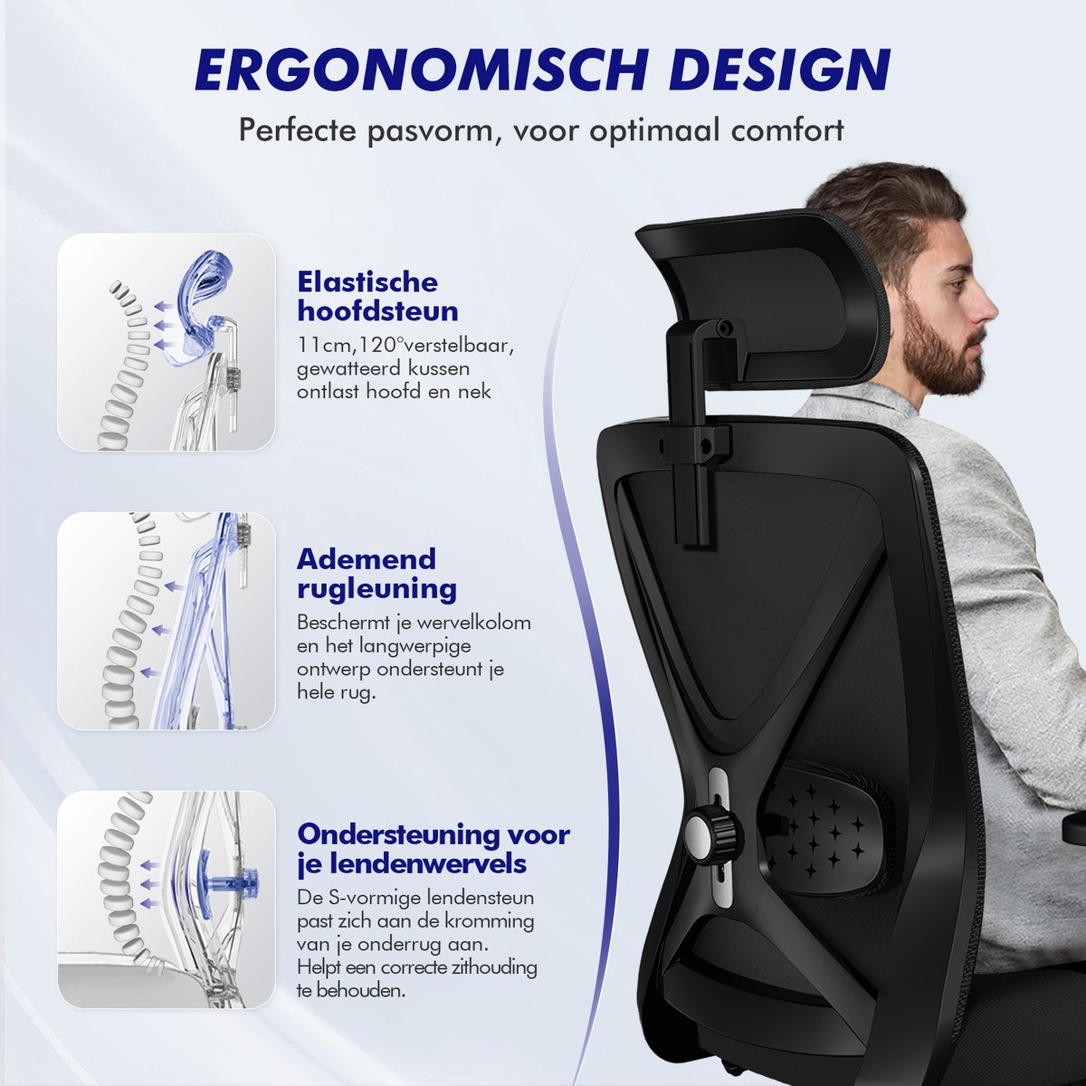 Hiaonyx Ergonomische Bureaustoel met Hoogte Verstelbare - afbeelding 3