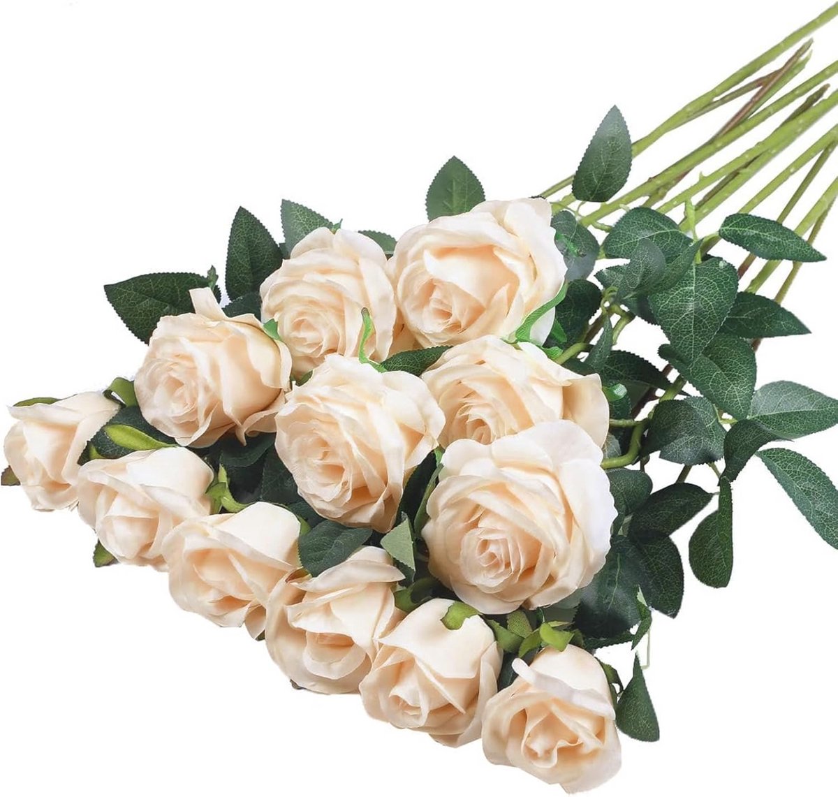 Kunstbloemen voor decoratie, 12 stuks, 51 x 7 cm, realistische zachte rozen, verstelbare s