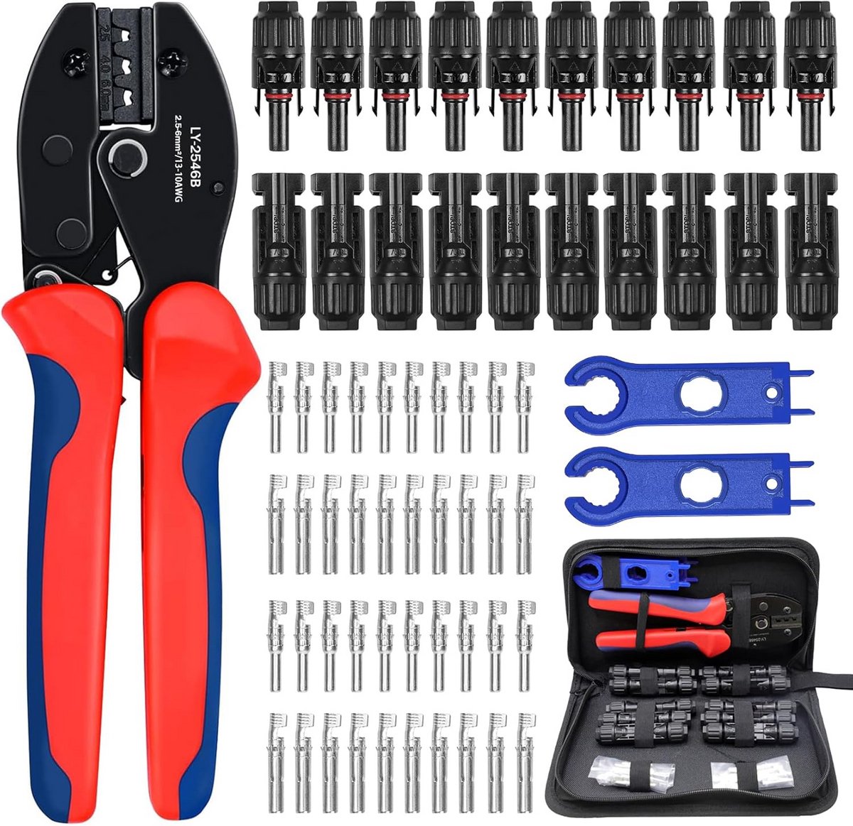 Professionele Krimptang Set voor Zonne-energie Kabels 2.5/4/6 mm² met Connectoren en Gereedschap