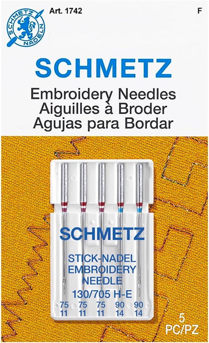 Set Borduurmachine Naalden 75/11 en 90/14 met Lichtte Balpunt voor Rayon en Polyester Garen