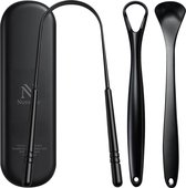 Nuvance Professionele Tongschraper - 3 in 1 Set - voor Mondverzorging - Tongreiniger - Tong Schraper - Tongue Scraper - RVS - Zwart