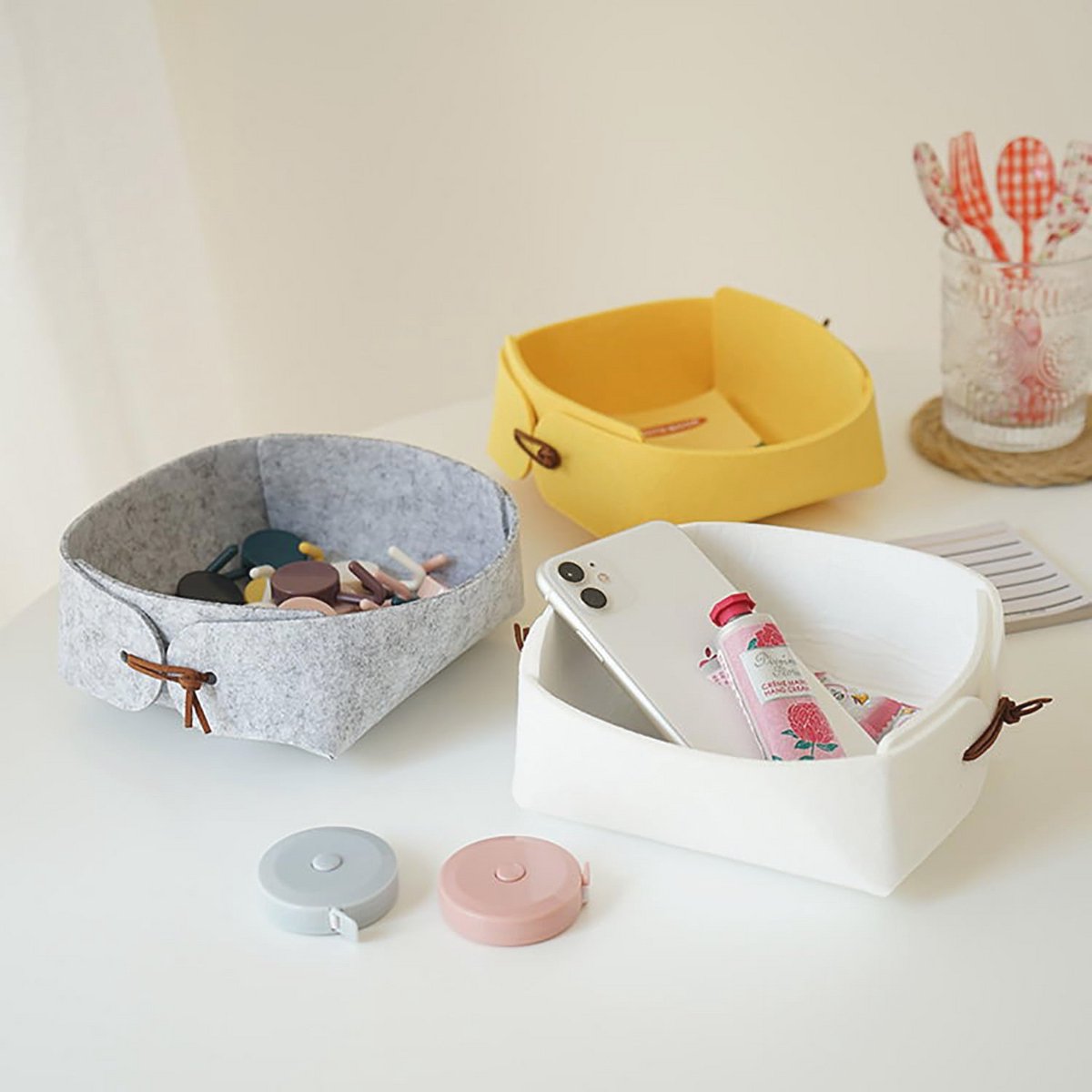 Vilt Desktop Opslag Mand - Set van 3 voor Organisatie en Decoratie