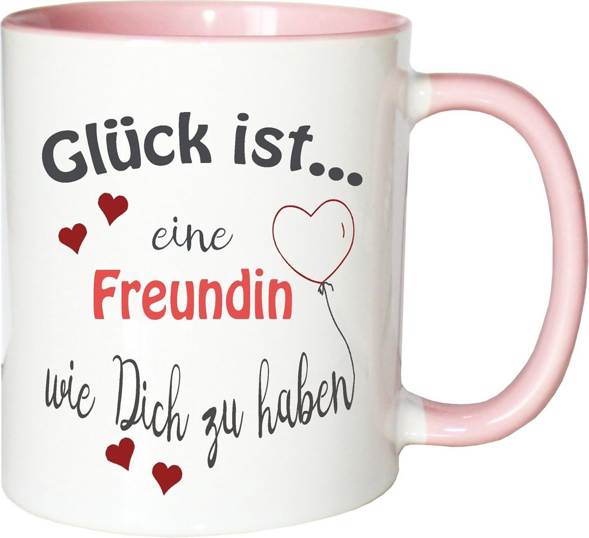 Koffiemok 'Glück ist... voor Vrienden – Liefdevol Bedrukt Wit-Roze Beker