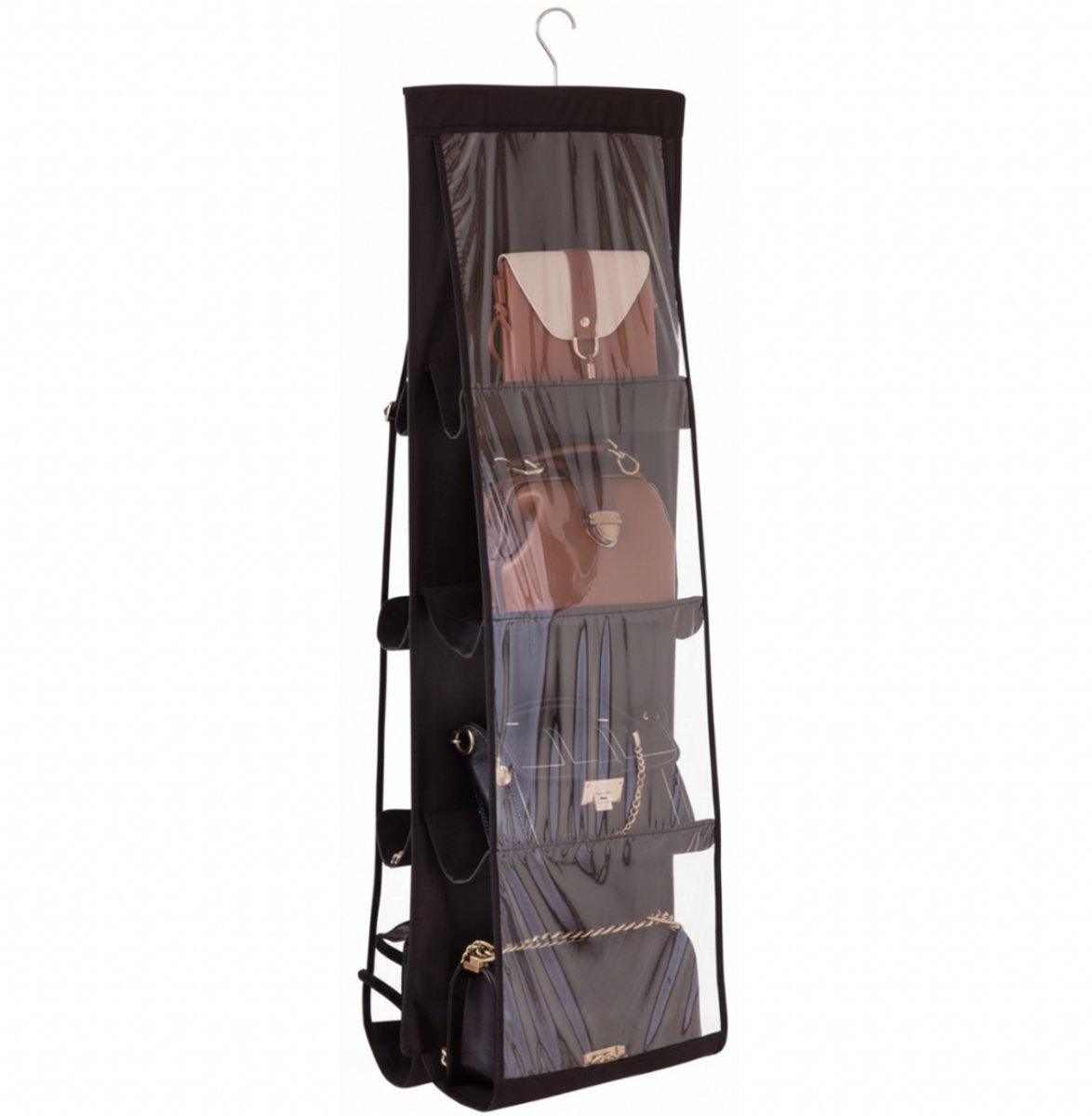Ultiluxe® Hangende tassen organizer - Zwart - Handtas ophangkast - Opbergsysteem voor tassen - 105 x 35 cm - Opvouwbare handtassen opberger - Ophangsysteem - Hangende kast voor schoudertassen, crossbody tassen, tote bags