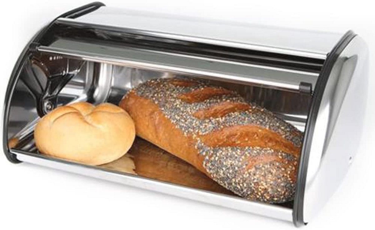 Stainless Steel Bread Bin with Roll Lid - 36 x 23 x 15 cm
