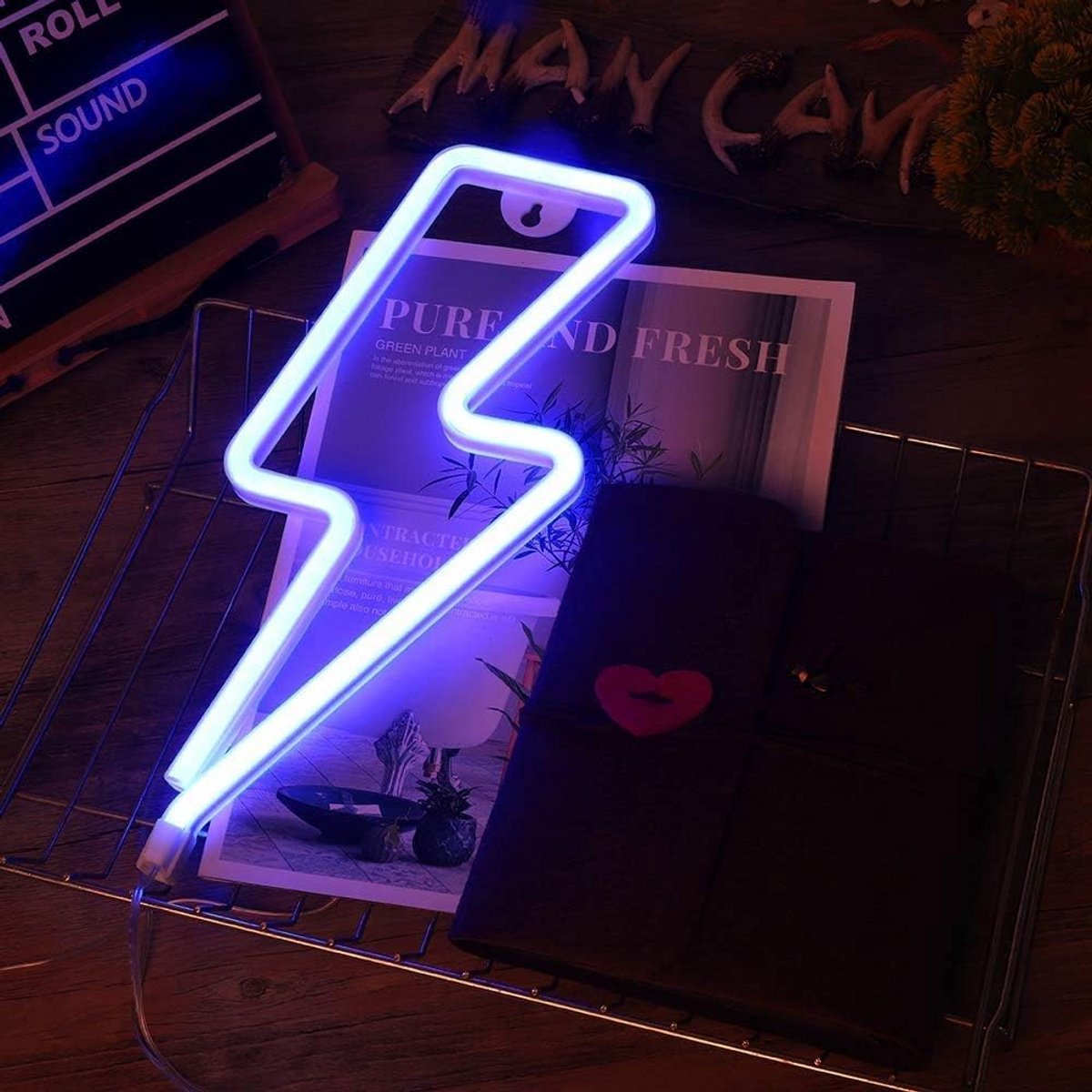 Neonlicht Bliksemschicht Blauw - LED Wandlamp op Batterij of USB