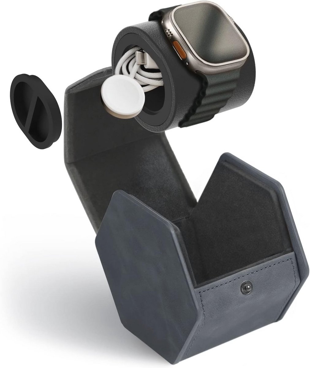 Horlogerol voor 1 horloge met verstelbaar kussen en veganistisch leer - compacte reiskoffer