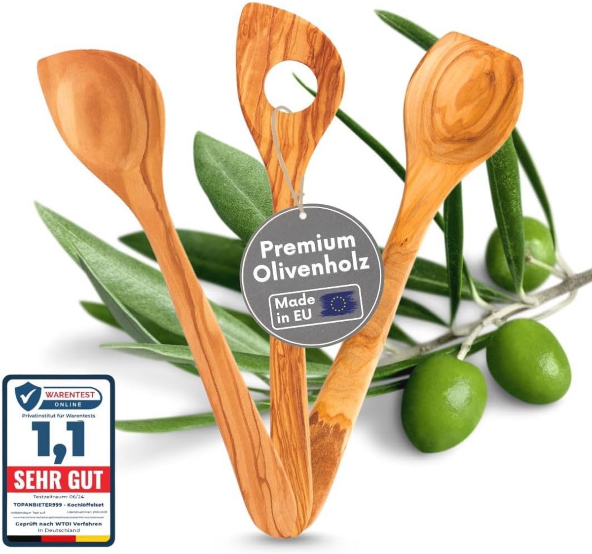 3-delige Olijfhouten Kooklepels Set - Duurzaam en Hoge Kwaliteit 30 cm