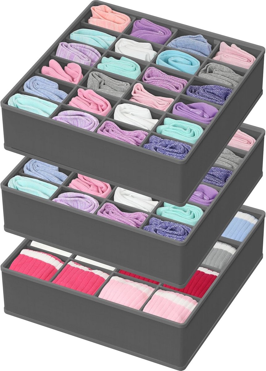 Kastlade organizer voor kleding, sokken en ondergoed - 3 stuks - Donkergrijs