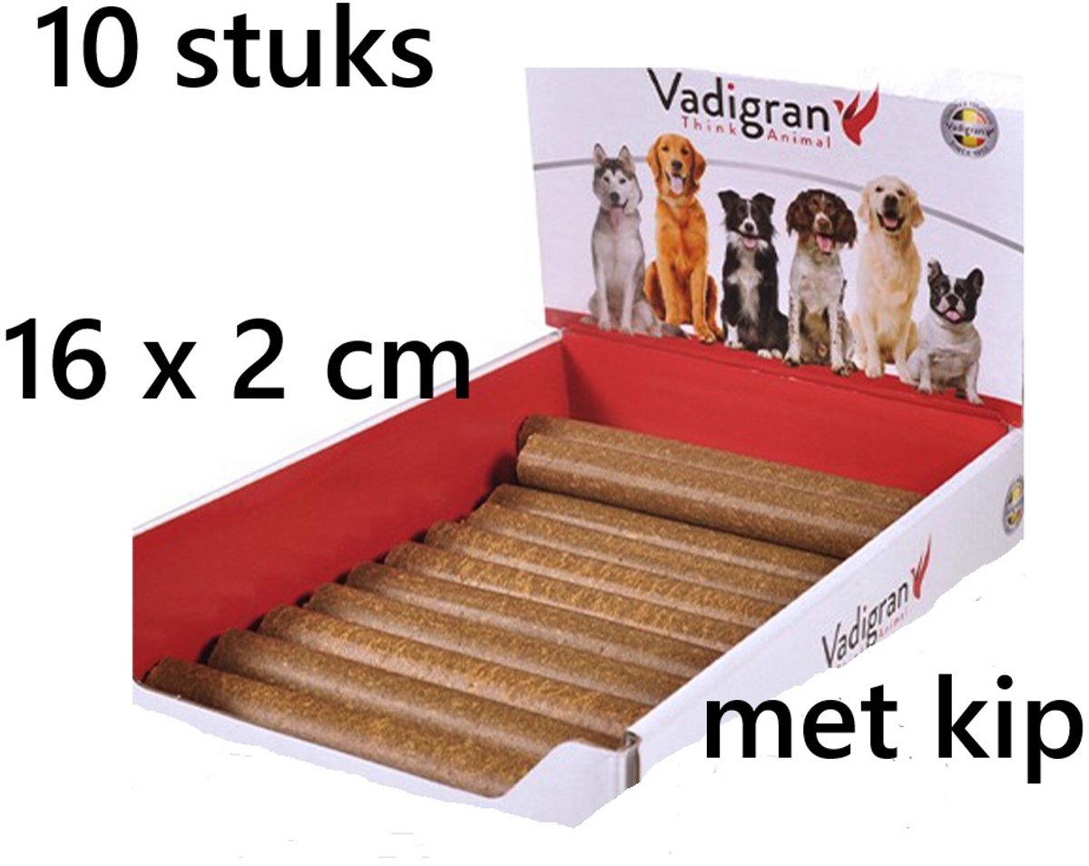 vadigran hondensnacks - 10 stuks MEGA-STICKS MET KIP - 16 cm x 2 cm - als beloning of als deel van gebalanceerde voeding . gewoon lekker