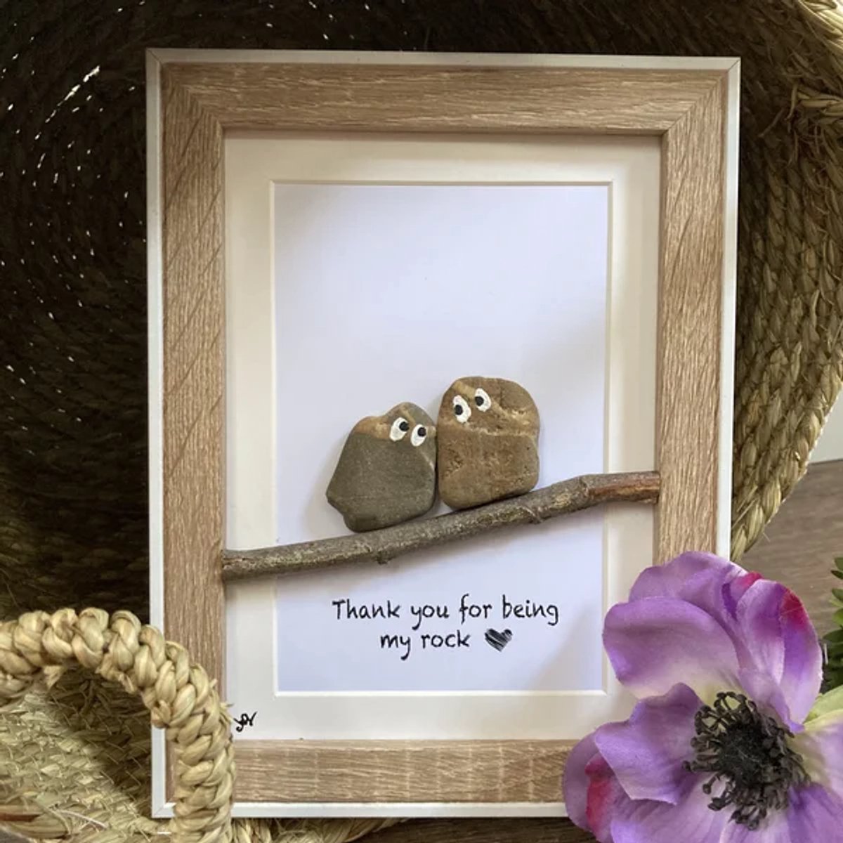 Schilderijtje 3D. Thank you for being my rock. 16 x 21 cm.