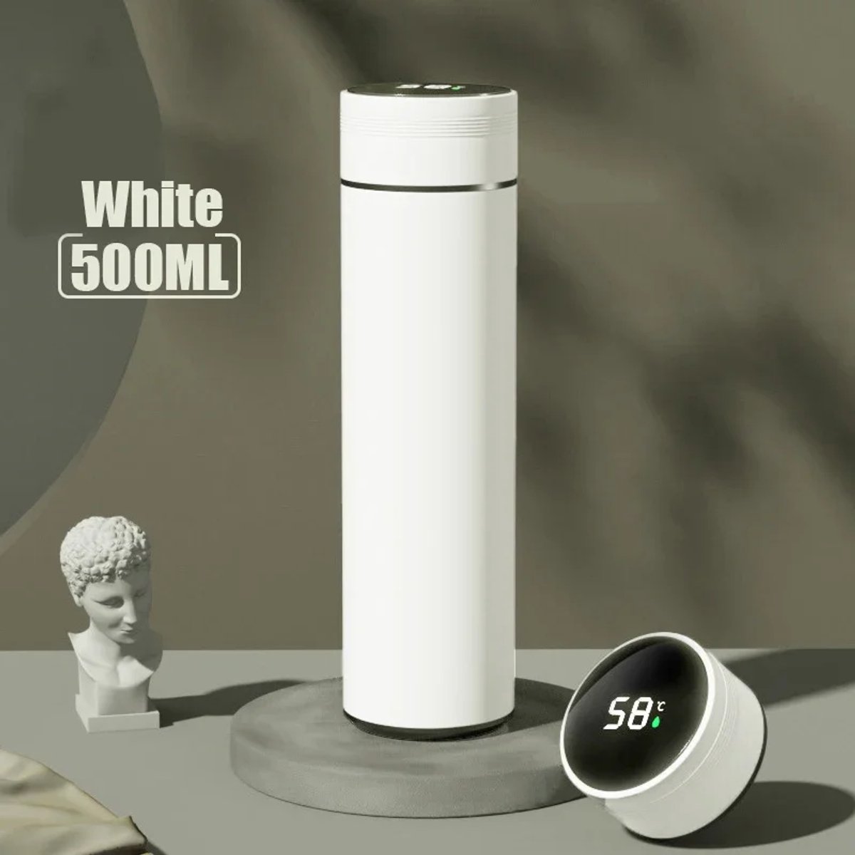 Thermos Smart Serie - Thermosbeker met Temperatuurdisplay - RVS - Wit - 500 ml Inhoud