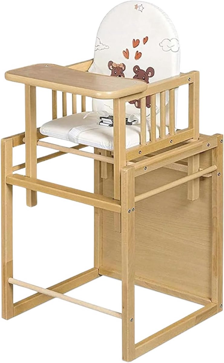 Gecombineerde kinderstoel voor kinderen - Houten babystoel met tafel, veilig en verstelbaar, eenvoudig te monteren