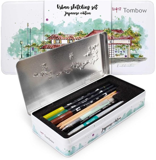 Tombow Urban Sketching set Japan - Brushpennen en Kleurpotloden in Blik