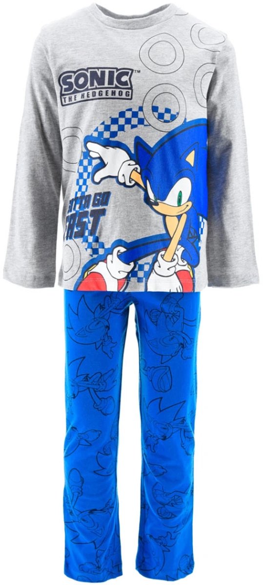 Sonic The hedgehog Pyjama - Katoen - Grijs/Blauw - Maat 110/116 (tot 6 jaar)