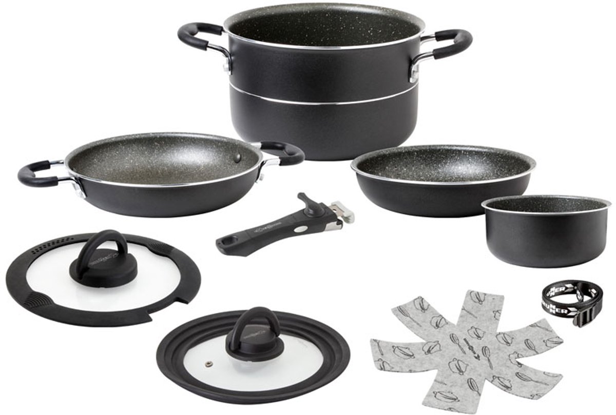 Brunner Pirate NG Camping Pannenset - Ø20 - 8 Delig - Stapelbaar - Aluminium - PFOA Vrij