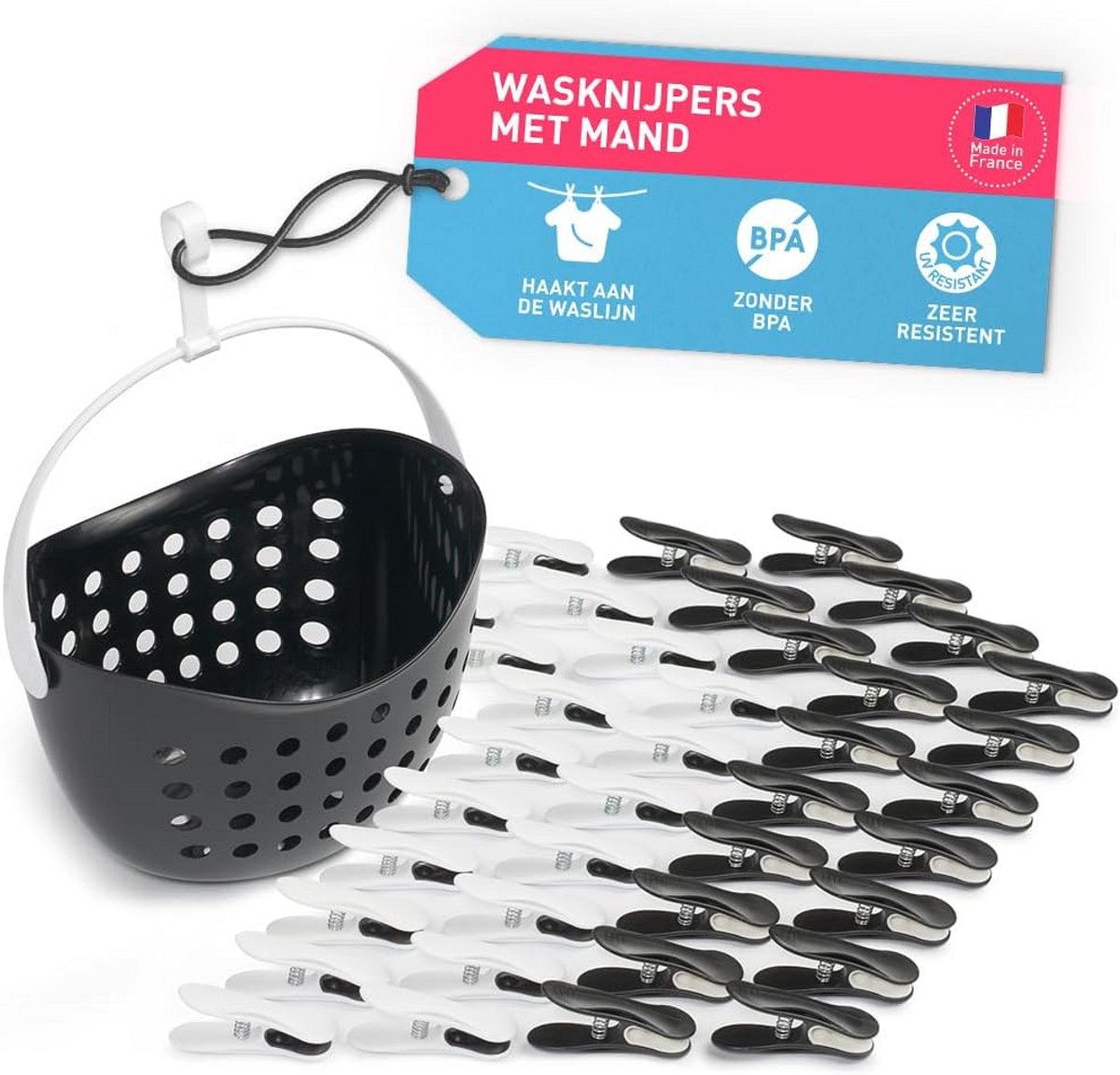 Zachte wasknijpers met mand - 40 stuks - Duurzaam en milieuvriendelijk