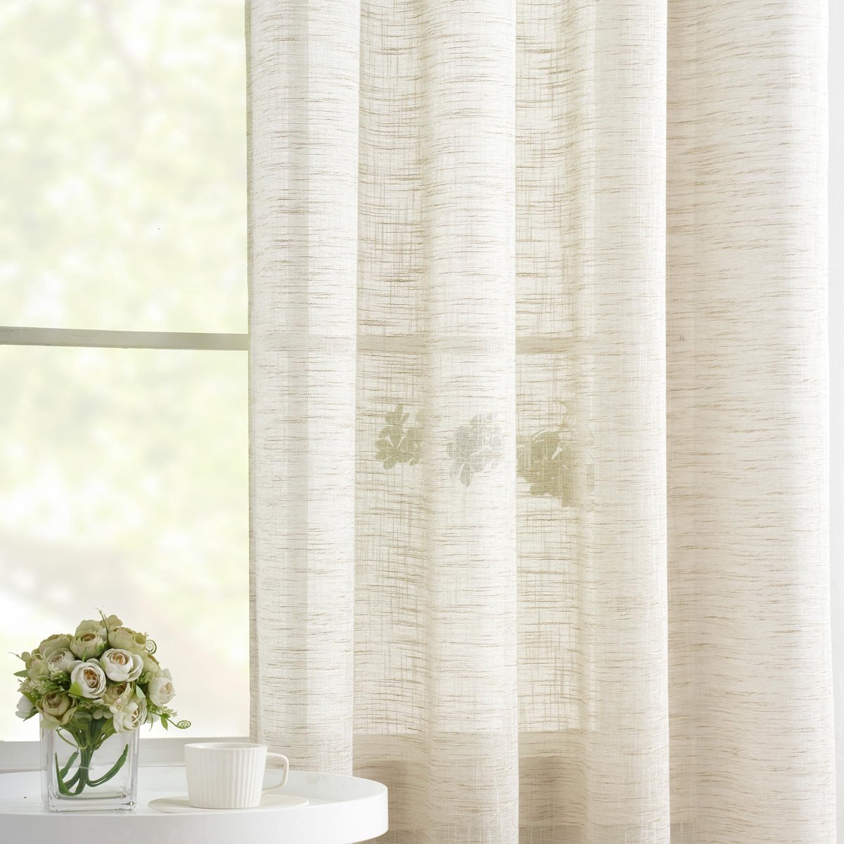 Unyqoos Linnenlook gordijnen met ruglus en slub-textuur in beige kleur voor diverse ruimtes 136 x 225 cm