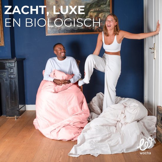Wocha Dekbedovertrek Set - 100% Biologisch Katoen Satijn (300TC) - 140x200/220 - Creme - Premium kwaliteit - Incl. 1 kussensloop van Wocha — afbeelding 4