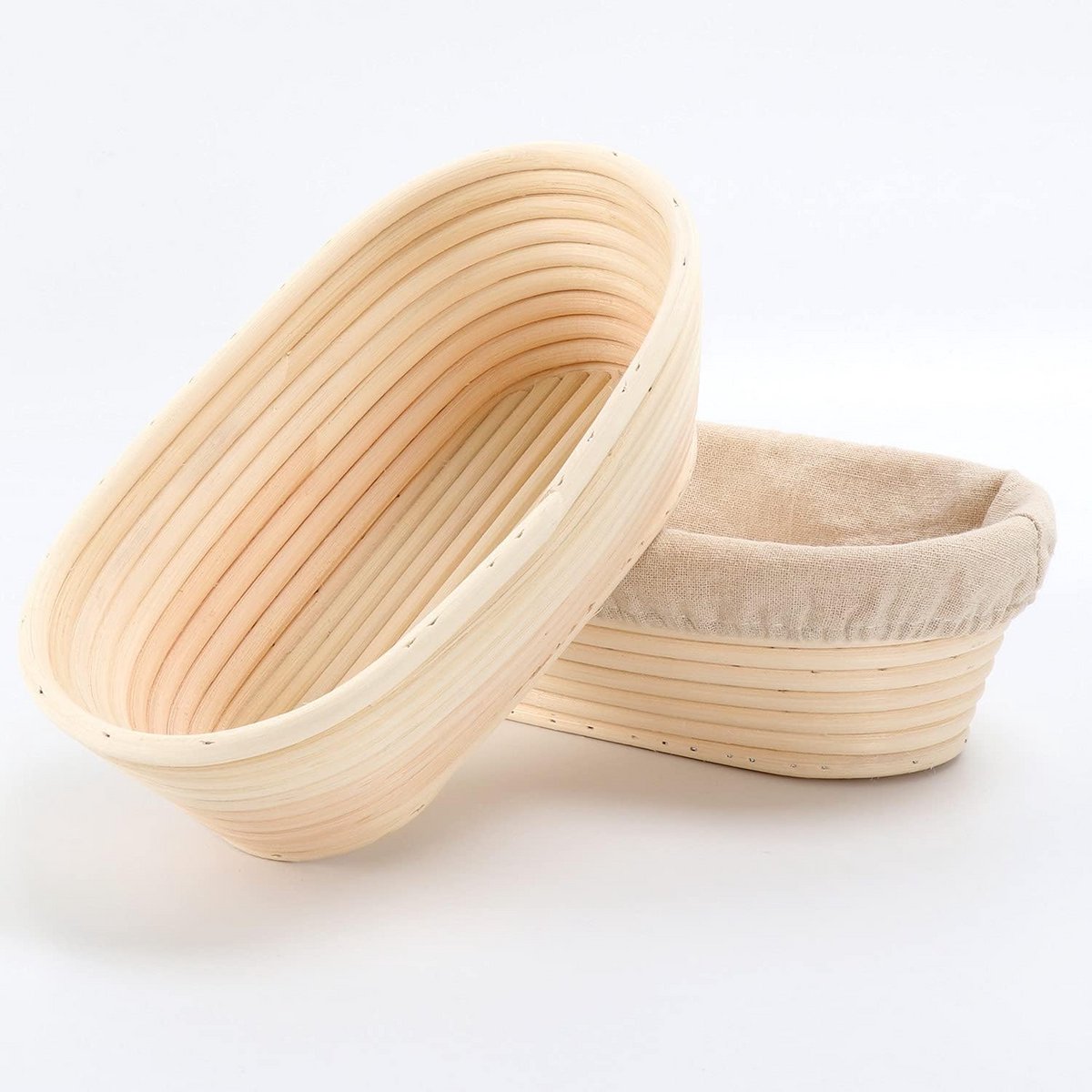 Ovale broodmand van natuurlijk rotan - 2 stuks, 24,5 cm voor brooddeeg, pizza en gebak