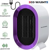 Eco Warmte® Premium Elektrische Verwarming - Elektrische Kachel - Ventilatorkachel - Keramische Kachel - Luxe Heater - 2 Standen - 800/1200 Watt - LED Indicatie - Wit/Paars
