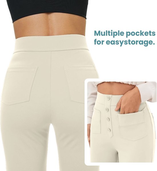 Hoge Taille Sportbroek Dames - Brede Rechtdoor Broek met Zakken en Knoop — afbeelding 2