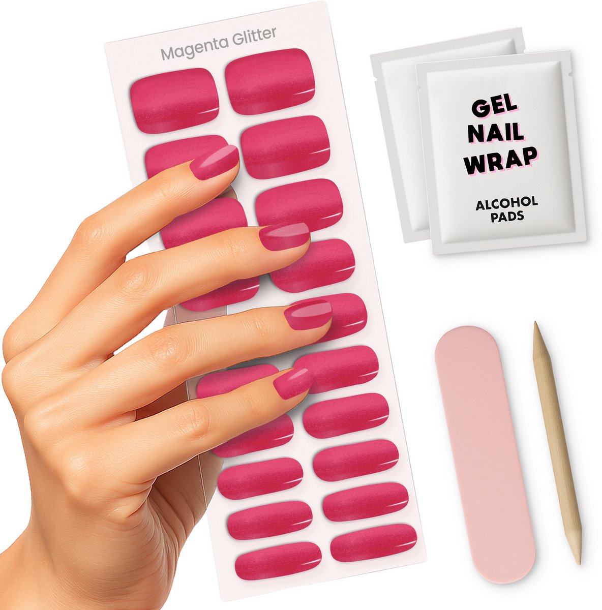Miss Jules® - Gel Nail Wraps - Roze Glitter Nagellak Effect - Magenta Gel Nagel Stickers - Alternatief voor Glitter Nagellak & Roze Nagellak - HEMA & TPO vrij - Incl. Instructievideo