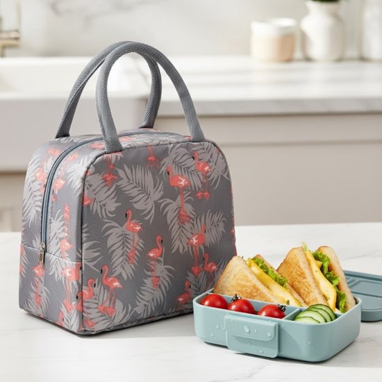 Kleine Lunchtas - Flamingo Grijs - Volwassenen en kinderen - Compact & Handig - Thermische zak - Koeltas - lunchbox - Picknick -School - Lunch - Werk van Merkloos — afbeelding 3