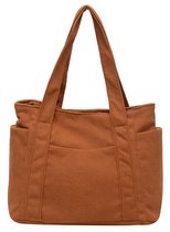 Sac cabas en velours côtelé pour femme - Automne/Hiver - Style Vintage 2025 - Sac bandoulière - Porte-documents - Sac de voyage - Sac pour ordinateur portable - Convient aux Étudiants et aux employées de bureau - Caramel