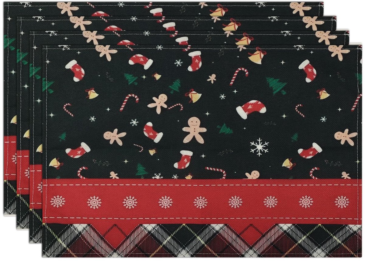 Unyqoos® Set van 4 kerstplacemats met feestelijke patronen voor eetkamerdecoratie