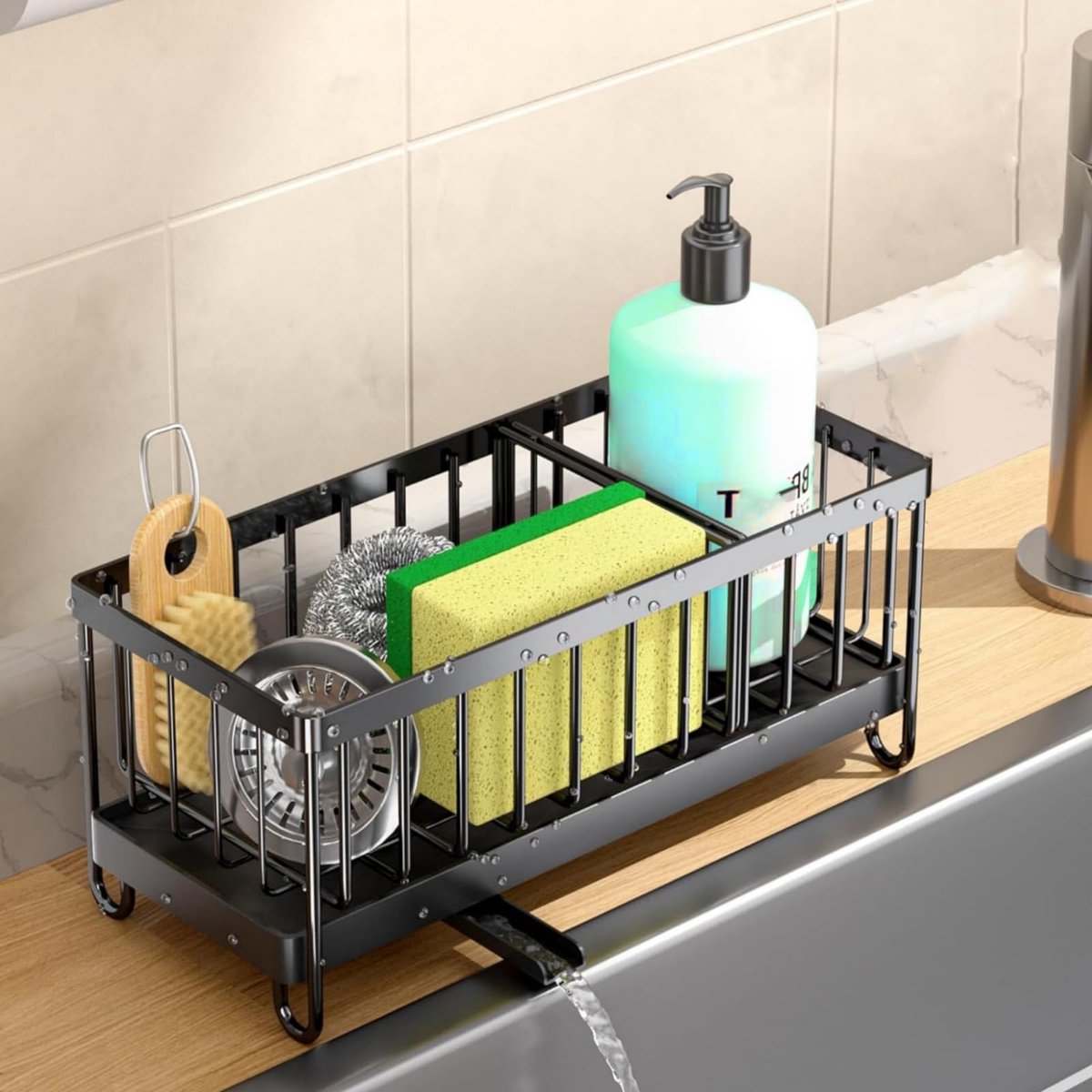 Unyqoos® Ruimtebesparende keukenspoelbak-organizer met efficiënte waterafvoer