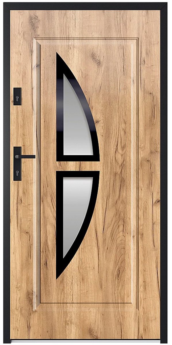 Vente-unique Voordeur van staal met glas H 207 x L 100 cm eikenlook - 55 cm dikte - Draait rechts open - COVAS