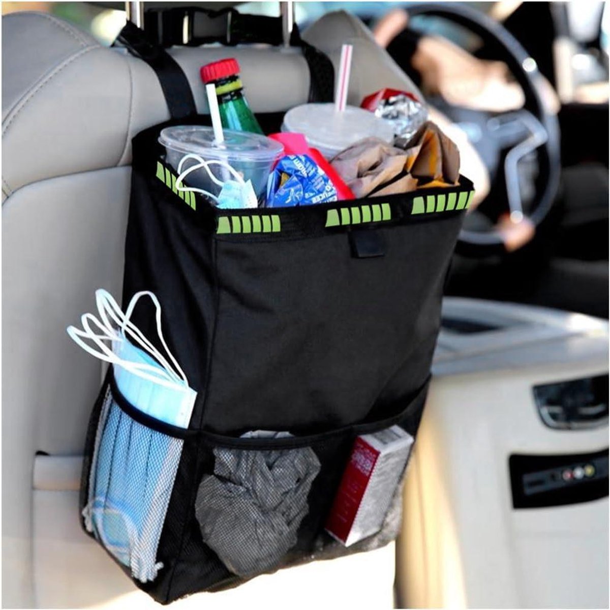 Allecta - Opbergtas voor auto achterbank met meerdere vakken en hangtas - SUV accessoire auto-organizer met zakdoek - handige auto-opslag